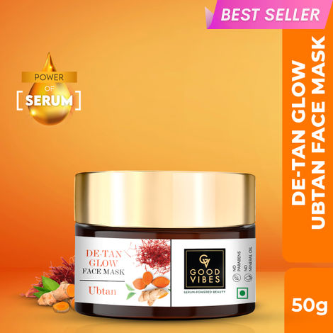 Buy Good Vibes De-Tan Glow Face Mask Ubtan with Power of Serum | No Parabens, No Animal Testing, Vegan, No Mineral Oil, No Sulphates (50 g)-Purplle