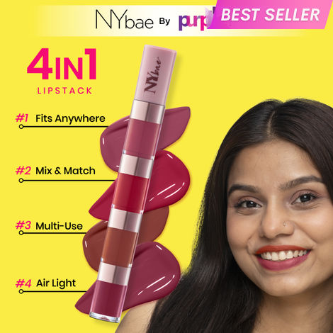 Buy NY Bae 4 In 1 Lip Play Liquid Lipstick | Lipstick Combo | Lipstick pallete | Pink & Brown Lipstick | Matte Mini Lipstick | Waterproof | Lipstick Set | Lip and Cheek Tint - Pretty Pleasure (4ml)-Purplle