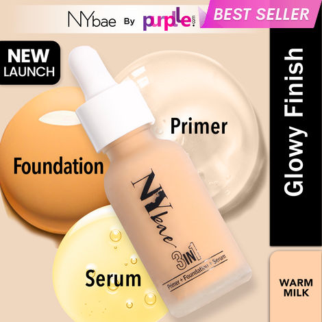 Buy NY Bae 3 in 1 Serum Foundation with Primer I Moisturising I Glowing Korean Skin I Celeb Glow | Dewy Makeup | Warm Milk 09 (30 ml)-Purplle