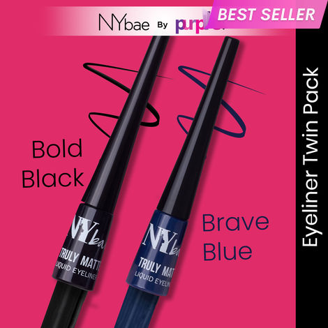 Buy NY Bae Truly Matte Liquid Eyeliner | Twin Pack | Brave Blue and Bold Black Eyeliners | Waterproof | Long Lasting | (4.5 ml each)-Purplle