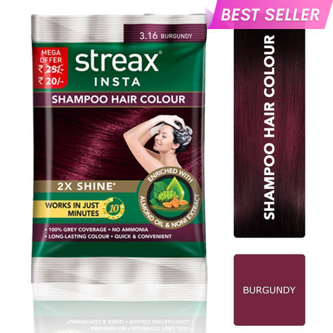 Buy Streax Insta Shampoo Hair colour for 100% Grey Coverage, Burgundy, (18 ml)-Purplle
