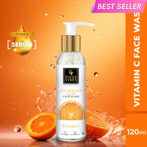 Buy Good Vibes Serum Powered Beauty Anti Blemish Glow face Wash Vitamin C (120 ml)-Purplle