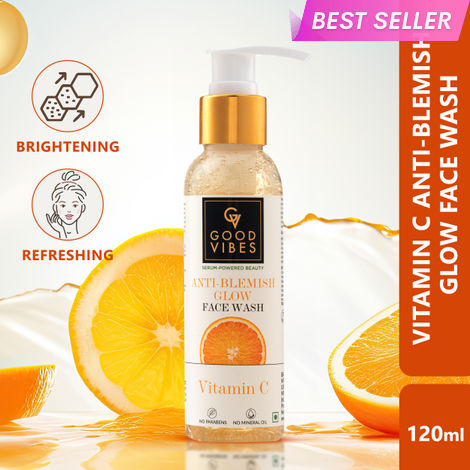 Buy Good Vibes Anti Blemish Glow face Wash Vitamin C | Brightening, Skin Illuminating (120 ml)-Purplle