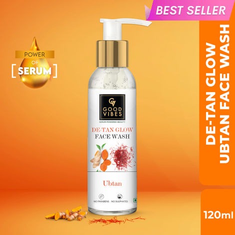 Buy Good Vibes Ubtan De Tan Glow Face Wash | Brightening Cleansing | Vegan No Parabens No Mineral Oil No Animal Testing (120 ml)-Purplle