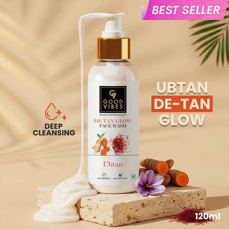 Buy Good Vibes Ubtan De Tan Glow Face Wash | Tan Removal, Brightening Cleansing (120 ml)-Purplle