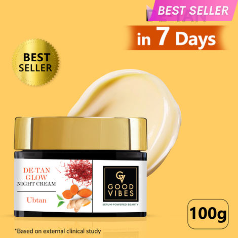 Buy Good Vibes De-Tan Glow Night Cream Ubtan with Power of Serum | Tan free, Brightening, Pigmentation, Skin renewing, Sleep treatment (100 gm)-Purplle