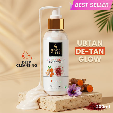 Buy Good Vibes Ubtan De Tan Glow Face Wash | Tan Removal Brightening Cleansing | Gentle Face Wash (200 ml)-Purplle