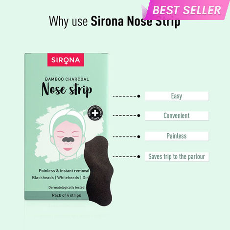 Sirona Bamboo Charcoal Nose Strips for Women | Removes Blackheads and Whiteheads | 4 Strips