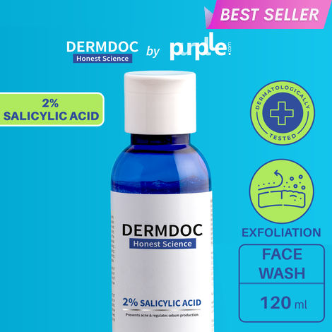 Buy DERMDOC by Purplle 2% Salicylic Acid Face Wash for Acne and Dark Spots (120ml) | Face Wash for Oily Skin | Face Wash for Acne | Clears Blackheads | Oil Control | Gentle Cleanser-Purplle