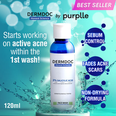 Buy DERMDOC by Purplle 2% Salicylic Acid Face Wash for Acne and Dark Spots (120ml) | Face Wash for Oily Skin | Face Wash for Acne | Clears Blackheads | Oil Control | Gentle Cleanser-Purplle