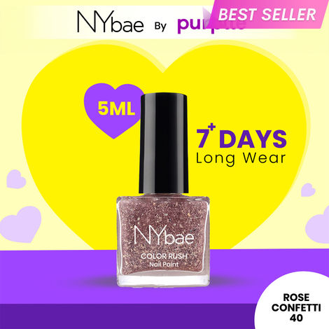 Buy NY Bae Color Rush Nail Paint - Rose Confetti 40 (5 ml) | Chip Resistant | Long Lasting | Quick Dry | Gel Nail Polish-Purplle