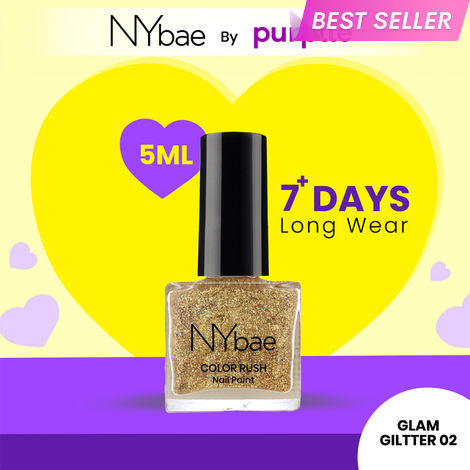 Buy NY Bae Color Rush Nail Paint - Glam Giltter 02 (5 ml) | Chip Resistant | Long Lasting | Quick Dry | Gel Nail Polish-Purplle