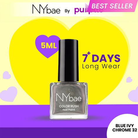 Buy NY Bae Color Rush Nail Paint - Blue Ivy Chrome 32 (5 ml) | Chip Resistant | Long Lasting | Quick Dry | Gel Nail Polish-Purplle