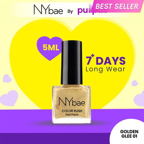Buy NY Bae Color Rush Nail Paint - Golden Glee 01 (5 ml) | Chip Resistant | Long Lasting | Quick Dry | Gel Nail Polish-Purplle
