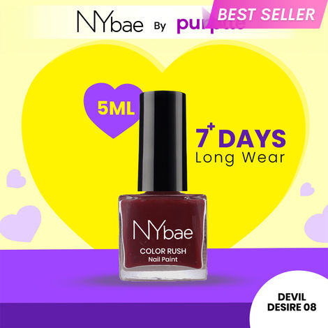 Buy NY Bae Color Rush Nail Paint - Devil Desire 08 (5 ml) | Chip Resistant | Long Lasting | Quick Dry | Gel Nail Polish-Purplle