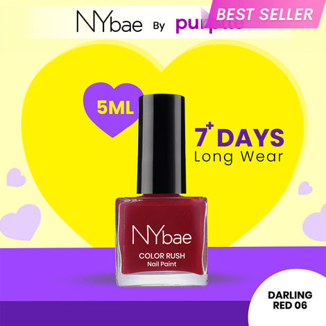 Buy NY Bae Color Rush Nail Paint - Darling Red 06 (5 ml) | Chip Resistant | Long Lasting | Quick Dry | Gel Nail Polish-Purplle