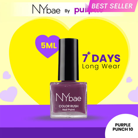 Buy NY Bae Color Rush Nail Paint - Purple Punch 10 (5 ml) | Chip Resistant | Long Lasting | Quick Dry | Gel Nail Polish-Purplle