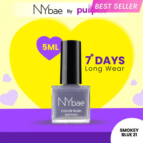 Buy NY Bae Color Rush Nail Paint - Smokey Blue 21 (5 ml) | Chip Resistant | Long Lasting | Quick Dry | Gel Nail Polish-Purplle