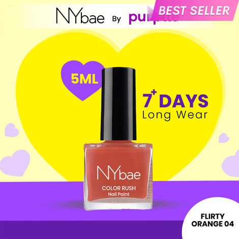 Buy NY Bae Color Rush Nail Paint - Flirty Orange 04 (5 ml) | Chip Resistant | Long Lasting | Quick Dry | Gel Nail Polish-Purplle