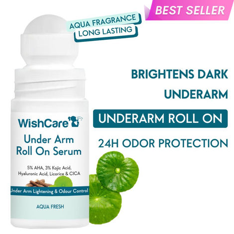 Buy WishCare Under Arm Roll On Serum for Under Arm Lightening, Treats Pigmentation & Controls Odour- 5% AHA, 3% Kojic Acid, Hyaluronic Acid, Acid Licorice & CICA- Aqua Fresh - 50 ml-Purplle