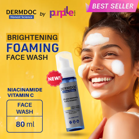 Buy DERMDOC by Purplle 1% Niacinamide & 0.5% Vitamin C Gentle Foaming Face Wash (80 ml) | best face wash for clear & glowing skin | brightening face wash | foaming cleanser-Purplle