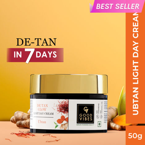 Buy Good Vibes Ubtan De-tan Glow Light Day Cream with Power of Serum | Oil free, Tan free, Depigmentation (50 g)-Purplle