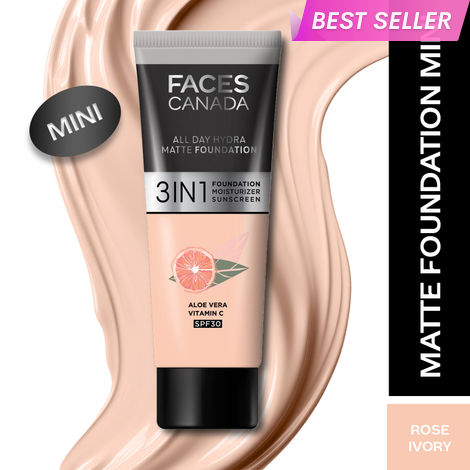 Buy FACES CANADA All Day Hydra Matte Foundation (Mini) | 3IN1 Foundation + Moisturizer + SPF30 | 10HR Long Wear | Buildable Coverage | Rose Ivory 15 ml-Purplle