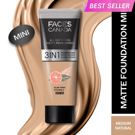 Buy FACES CANADA All Day Hydra Matte Foundation (Mini) | 3IN1 Foundation + Moisturizer + SPF30 | 10HR Long Wear | Buildable Coverage | Medium Natural 15 ml-Purplle