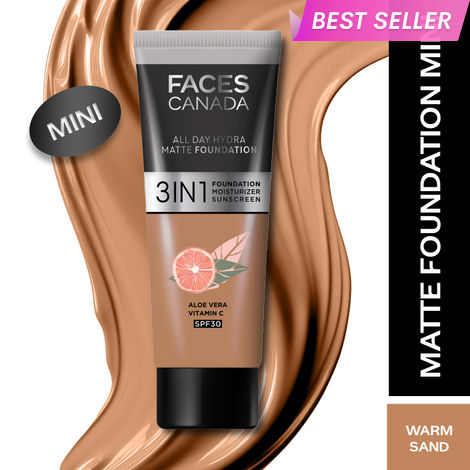 Buy FACES CANADA All Day Hydra Matte Foundation (Mini) | 3IN1 Foundation + Moisturizer + SPF30 | 10HR Long Wear | Buildable Coverage | Warm Sand 15 ml-Purplle