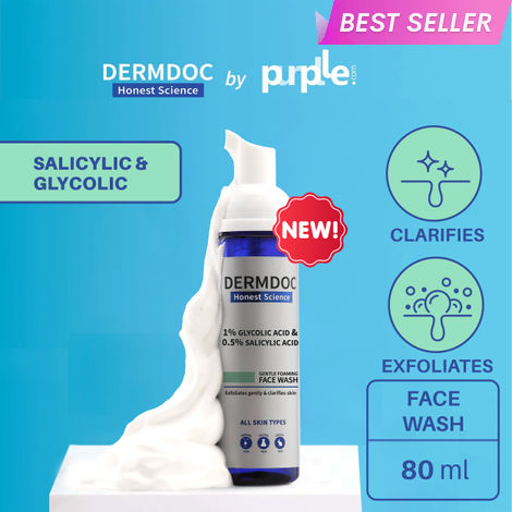 Buy DERMDOC by Purplle 1% Glycolic Acid & 0.5% Salicylic Acid Gentle Foaming Face Wash (80 ml) | foaming face wash for oily acne-prone skin | AHA BHA glow face wash | glowing & fair skin-Purplle