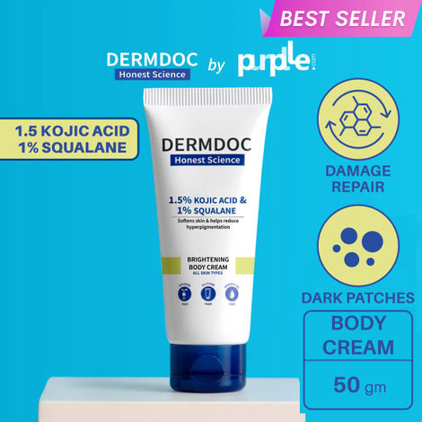 Buy DERMDOC by Purplle 1.5% Kojic Acid & 1% Squalene Brightening Body Cream (50 gm) | daily brightening body lotion | dark spots, sun tan, dark patches, hyperpigmentation-Purplle