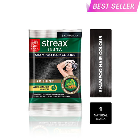 Buy Streax Insta Shampoo Hair colour for 100% Grey Coverage, Natural Black, (18 ml)-Purplle