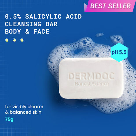 Buy DermDoc by Purplle 0.5% Salicylic Acid Cleansing Bar (75 gm) | gentle deep cleansing bar | oil control, acne prone skin | salicylic acid for back & body acne-Purplle