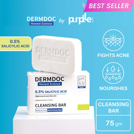 Buy DermDoc by Purplle 0.5% Salicylic Acid Cleansing Bar (75 gm) | gentle deep cleansing bar | oil control, acne prone skin | salicylic acid for back & body acne-Purplle