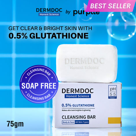 Buy DERMDOC 0.5% Glutathione Cleansing Soap Bar (75 gm) | Soap Free Formula | Sensitive Skin Friendly | Skin Brightening | Gentle & Non-Drying-Purplle