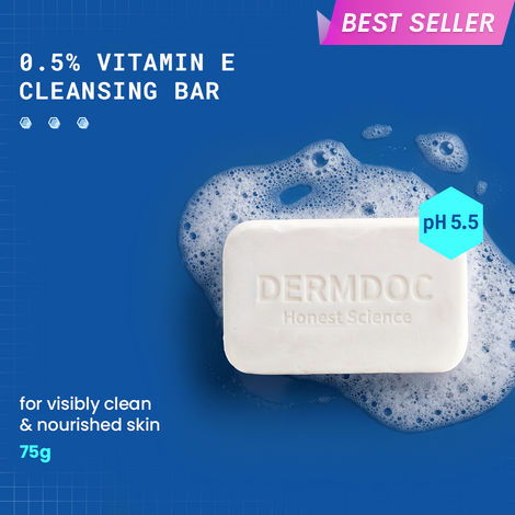 Buy DermDoc by Purplle 0.5% Vitamin E Cleansing Bar (75 gm) | Soap Free, Alkali Free | Mild, Gentle Cleansing Soap, Moisturising Soap, pH 5.5 Soap | vitamin e for dry skin | facial cleansing bar-Purplle
