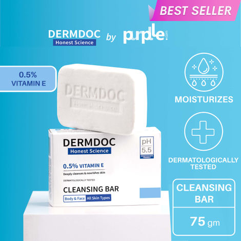 Buy DermDoc by Purplle 0.5% Vitamin E Cleansing Bar (75 gm) | Soap Free, Alkali Free | Mild, Gentle Cleansing Soap, Moisturising Soap, pH 5.5 Soap | vitamin e for dry skin | facial cleansing bar-Purplle