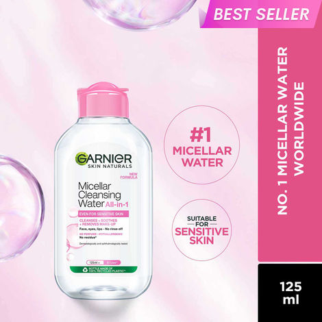 Buy Garnier Micellar Cleansing Water - Gentle Cleanser & Make Up Remover For Everyday Use - Suitable For Sensitive Skin, Dermatologically Tested, Vegan, For Men & Women, Remove 100% Dirt, Pollution, 125 ml-Purplle