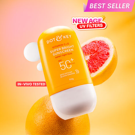 Buy Dot & Key Vitamin C + E Super Bright Sunscreen SPF 50+ PA++++, In-Vivo Tested Sunscreen for Even Toned & Glowing Skin | No White Cast, WaterLight 50 gm-Purplle