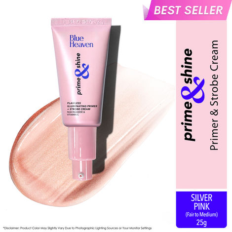 Buy Blue Heaven Prime & Shine Flawless Illuminating Primer + Strobe Cream | Primer + Highlighter + Moisturiser |Infused with Vitamin C and Niacinamide for naturally glowing skin, Silver Pink, 25g-Purplle