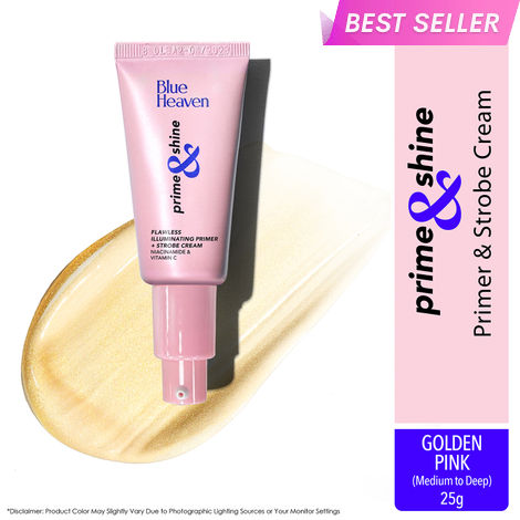 Buy Blue Heaven Prime & Shine Flawless Illuminating Primer + Strobe Cream | Primer + Highlighter + Moisturiser |Infused with Vitamin C and Niacinamide for naturally glowing skin, Golden Pink, 25g-Purplle