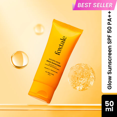 Buy Foxtale Glow Sunscreen SPF 50 PA++++ Lightweight with Vitamin C and Niacinamide | Fast Absorbing | UVA and UVB filters Prevents Tanning | No White Cast | Non-Greasy | For Men & Women | All Skin Types - 50 ml-Purplle