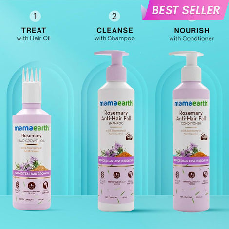 Buy Mamaearth Rosemary Hair Care Trio: Shampoo (250 ml) + Hair Growth Oil (150 ml) + Conditioner (250 ml)-Purplle