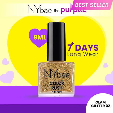 Buy NY Bae Color Rush Nail Paint - Glam Giltter 02 (9 ml) | Chip Resistant | Long Lasting | Quick Dry | Gel Nail Polish-Purplle