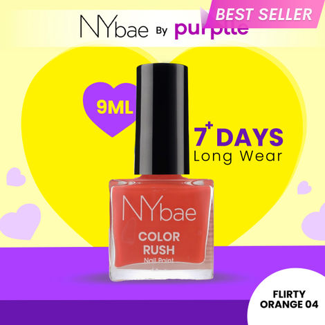Buy NY Bae Color Rush Nail Paint - Flirty Orange 04 (9 ml) | Chip Resistant | Long Lasting | Quick Dry | Gel Nail Polish-Purplle