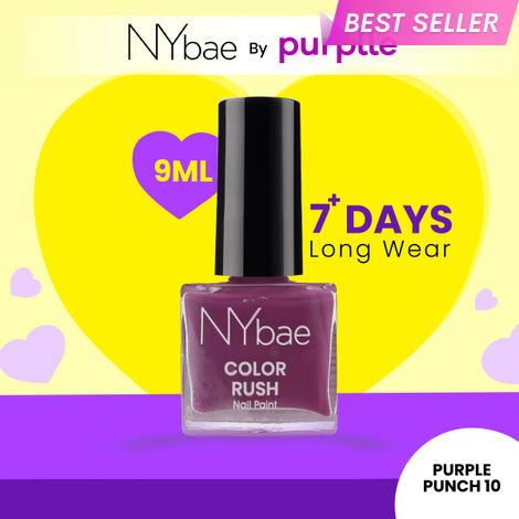 Buy NY Bae Color Rush Nail Paint - Purple Punch 10 (9 ml) | Chip Resistant | Long Lasting | Quick Dry | Gel Nail Polish-Purplle