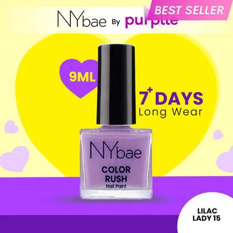 Buy NY Bae Color Rush Nail Paint -Lilac Lady 15 (9 ml) | Chip Resistant | Long Lasting | Quick Dry | Gel Nail Polish-Purplle