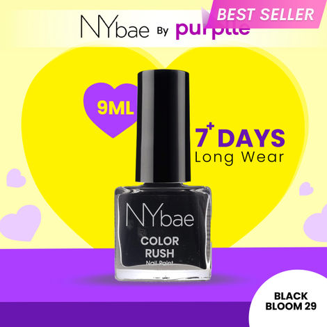 Buy NY Bae Color Rush Nail Paint - Black Bloom 29 (9 ml) | Chip Resistant | Long Lasting | Quick Dry | Gel Nail Polish-Purplle