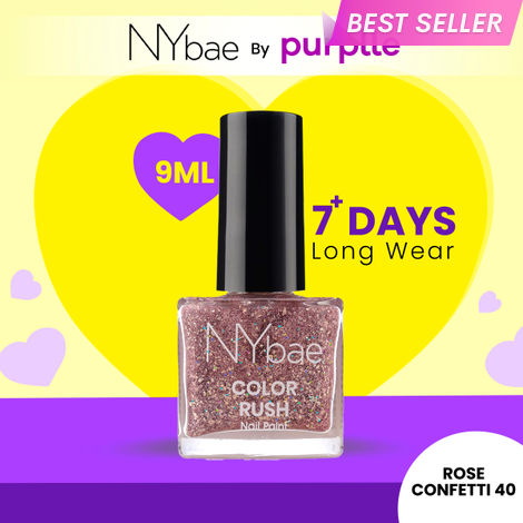 Buy NY Bae Color Rush Nail Paint - Rose Confetti 40 (9 ml) | Chip Resistant | Long Lasting | Quick Dry | Gel Nail Polish-Purplle