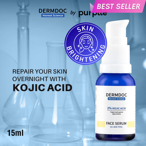 Buy DERMDOC 2% Kojic Acid Face Serum (15 ml) | Brightening & Anti-Pigmentation | Fades Dark Spots, Evens Skin Tone & Enhances Glow-Purplle